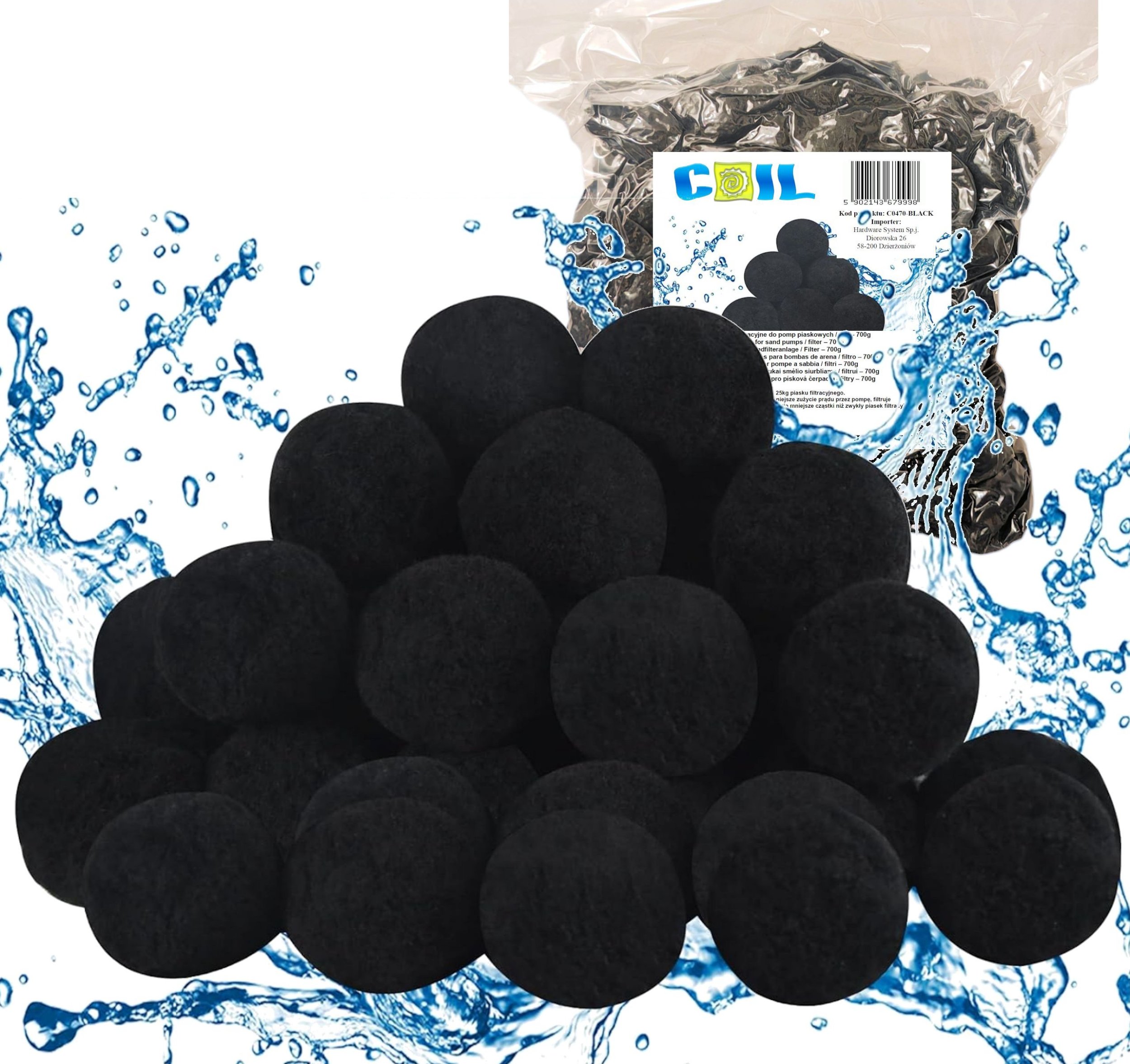 Coil Coil kulki filtracyjne czarne do pompy piaskowej do basenu opakowanie 700g zastępuje 25kg piask...