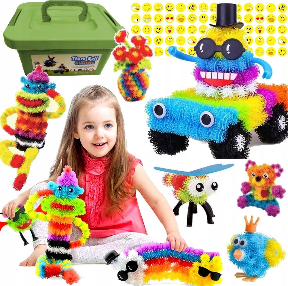 Happy Baby RZEPY CZEPY 1000+ KLOCKI KREATYWNE KULKI DUŻY ZESTAW PREZENT XXXL + naklejki emotki
