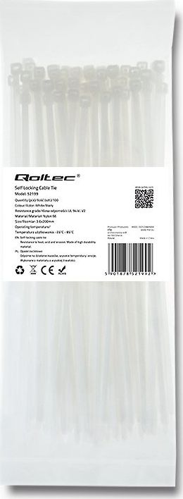 Organizer Qoltec Opaska zaciskowa Biały 100 sztuk (52199)