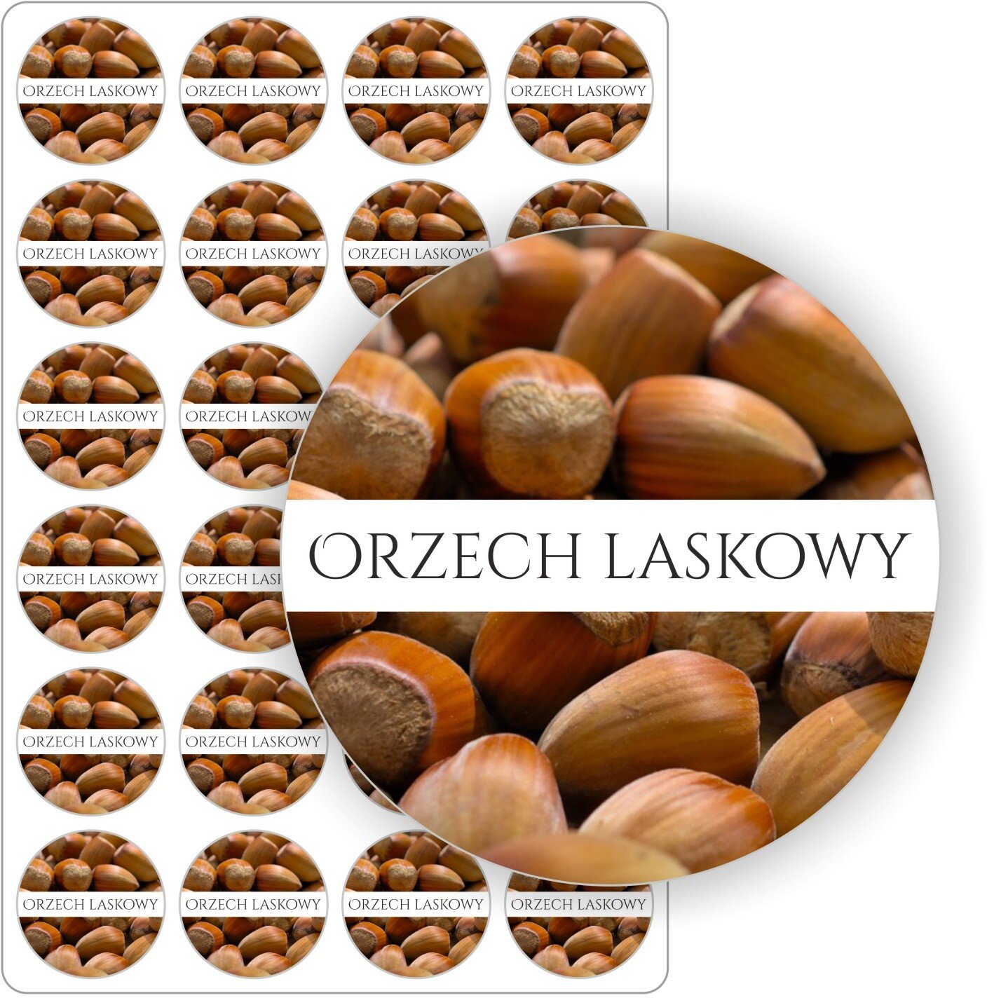Stabilus naklejki etykietki nalepki orzechowy kolorowe ORZECH LASKOWY słoiki przetwory krem 24szt. (E-OWO_OLAS_C5)