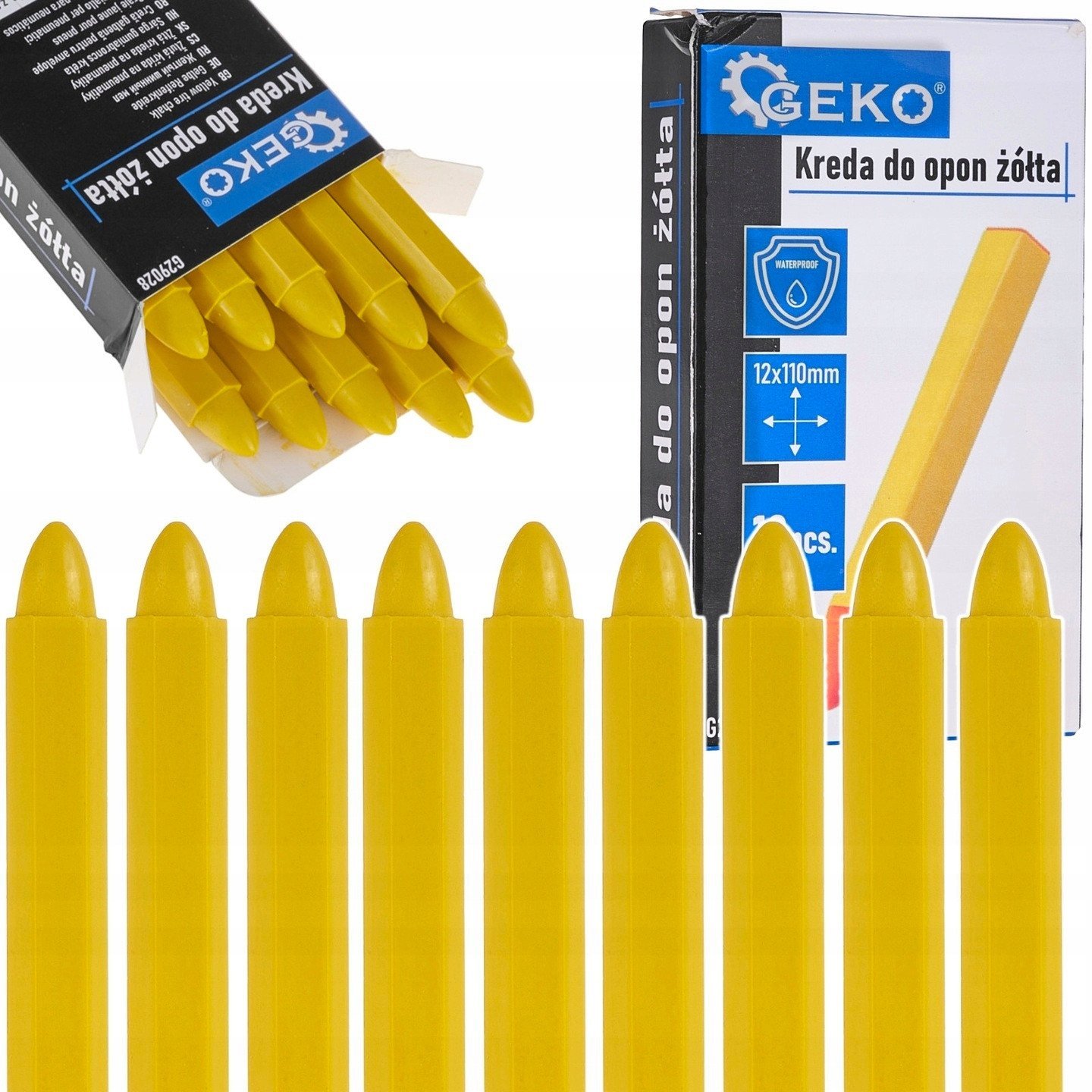 Geko Kreda wodoodporna do opon żółta 12x110mm – zestaw 10szt. (12/120)