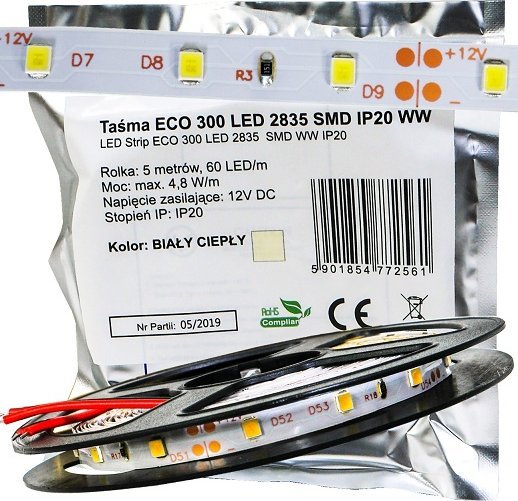 Mojeledy Taśma 300 LED 2835SMD 24W ciepła 12V IP20 ECO* 5m