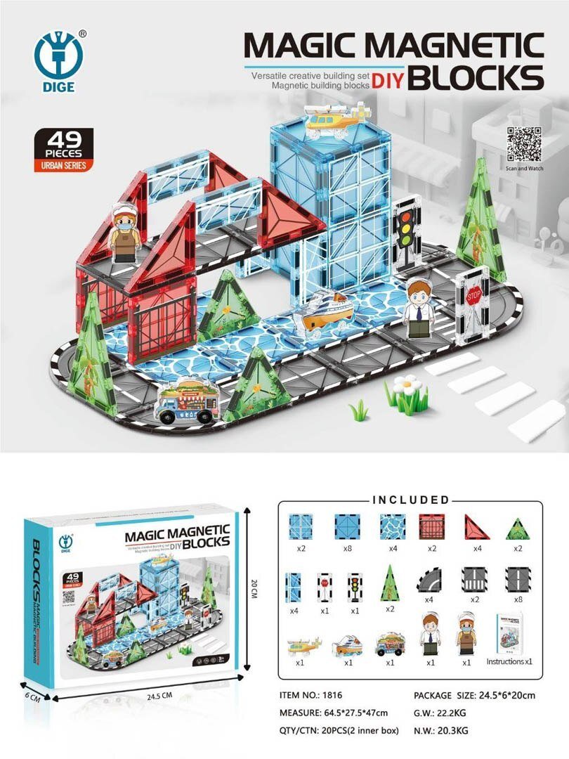 LeanToys Zestaw Klocków Magnetycznych Miasto 49el. EDUKAMP (ZKL.1816)