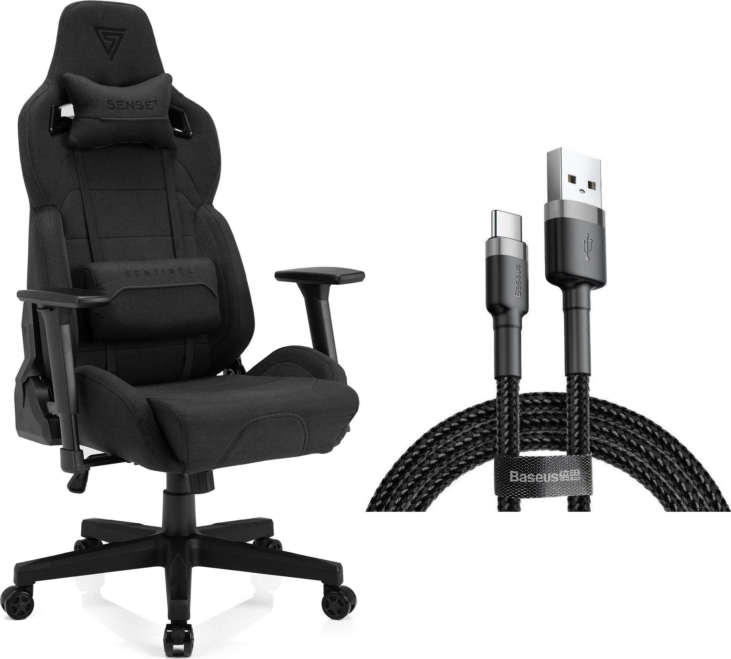 Fotel SENSE7 Sentinel materiałowy czarny + kabel usb
