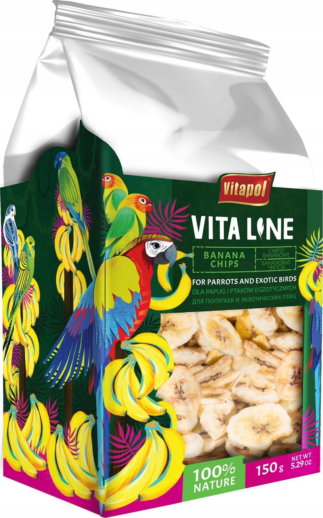 Vitapol Vitaline Chipsy bananowe dla papug i ptaków egzotycznych 150g, 4szt/disp