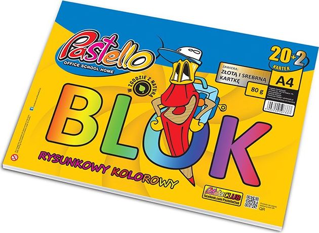 Pastello Blok rysunkowy kolorowy A4 20+2k. złoty srebrny PASTELLO Pastello