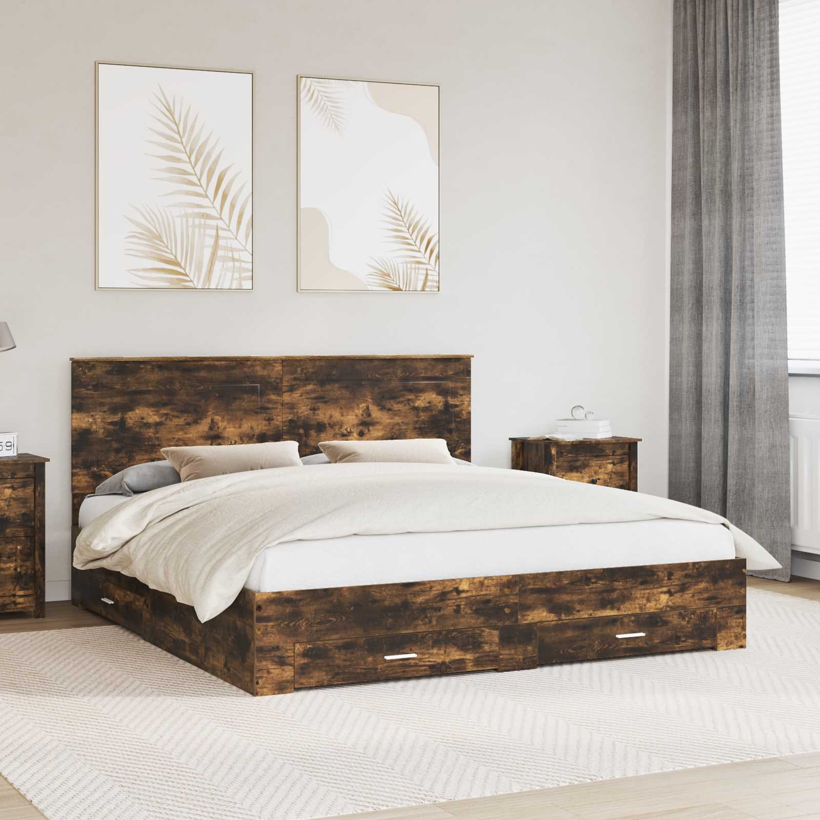 vidaXL Ramka łóżka Wędzone dębowe 200 x 200 cm Materiał drewnopochodny