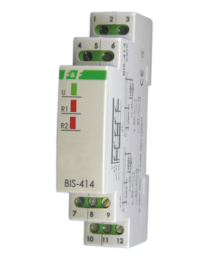 F&F Przekaźnik bistabilny BIS-414i sekwencyjny na szynę DIN 1-funk230V lub 24V AC/DC, I=2x16A InRush 160A/20ms styk 2x1P zaciski śrubowe 1 moduł