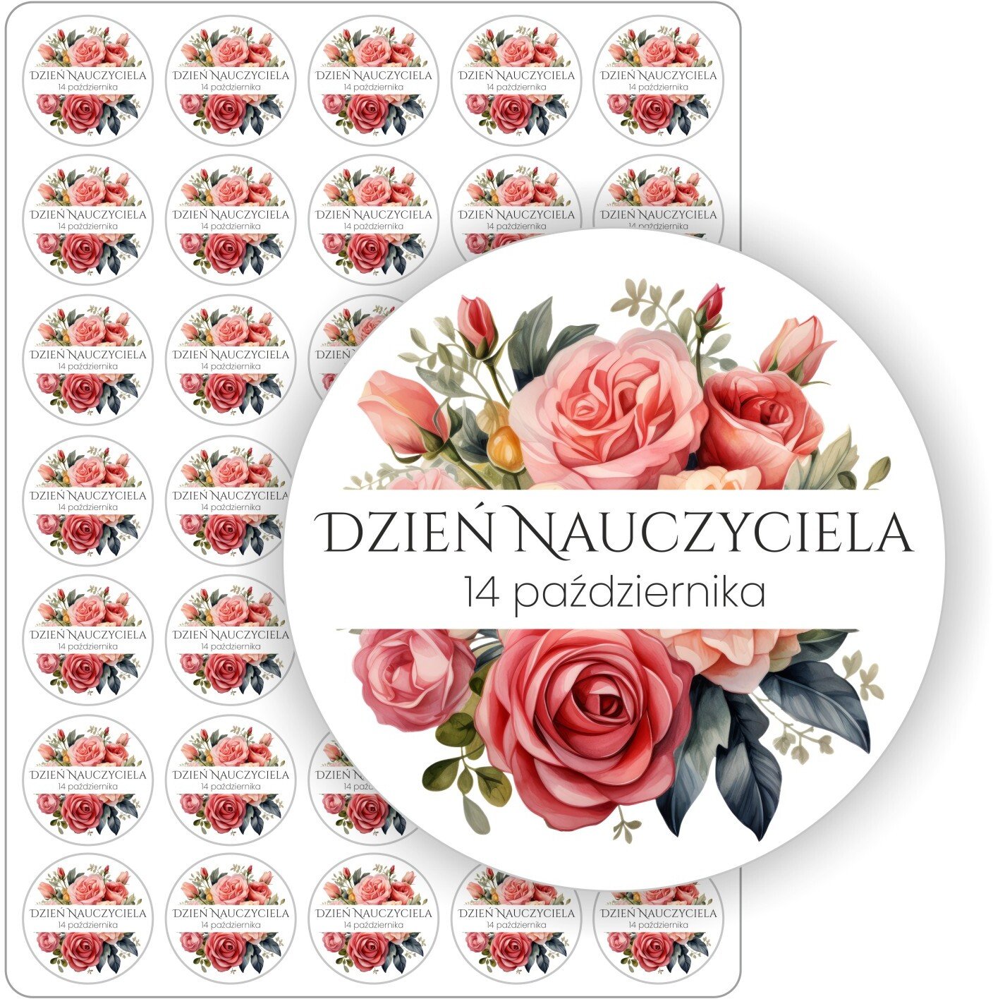 Stabilus Naklejki etykiety etykietki nalepki DZIEŃ NAUCZYCIELA szkoły przedszkola prezent upominek 35szt. 4cm (E-DN_02_C4)