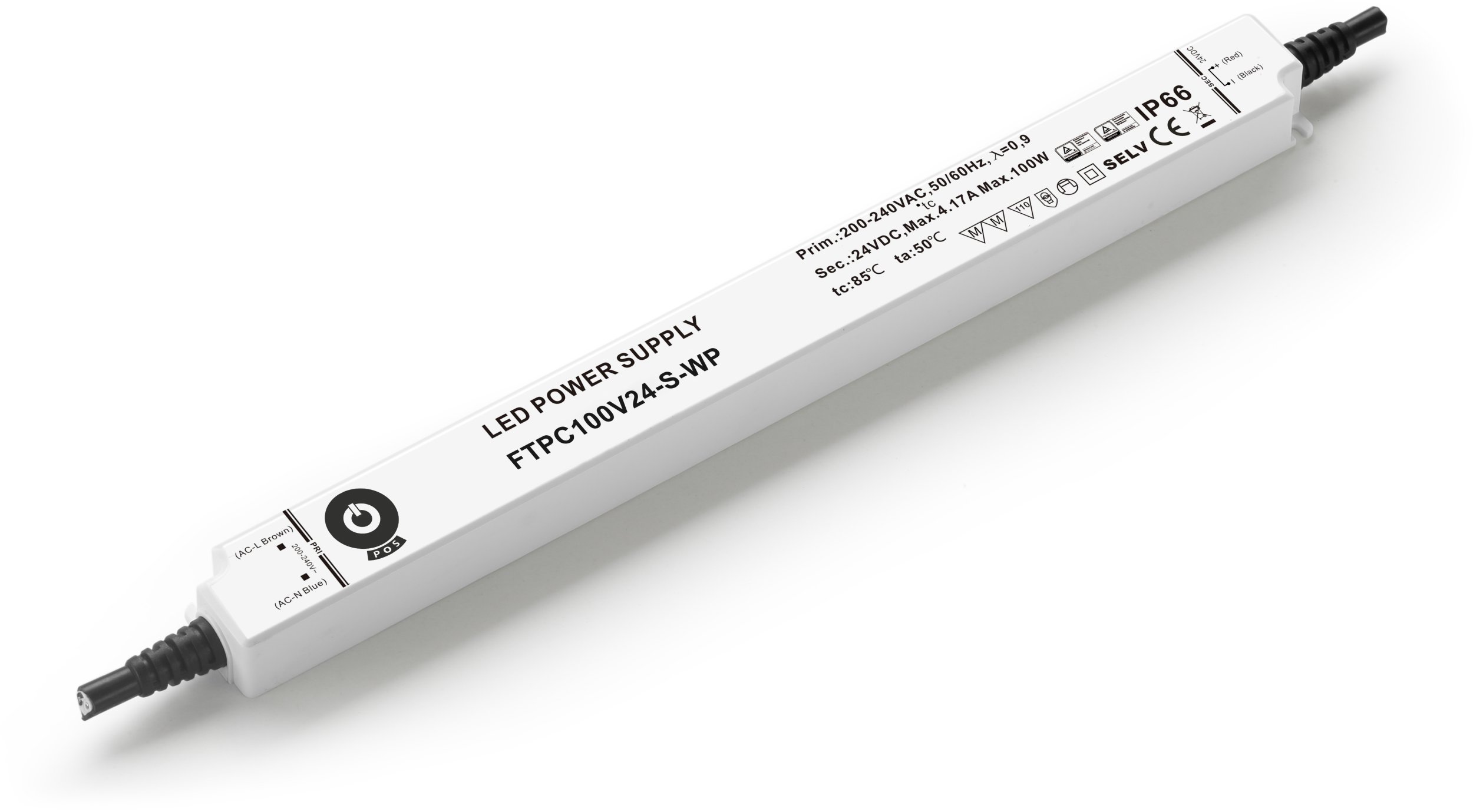Mojeledy Zasilacz LED 24V 4,1A 100W IP66 Slim Meblowy (FTPC100V24-S-WP)