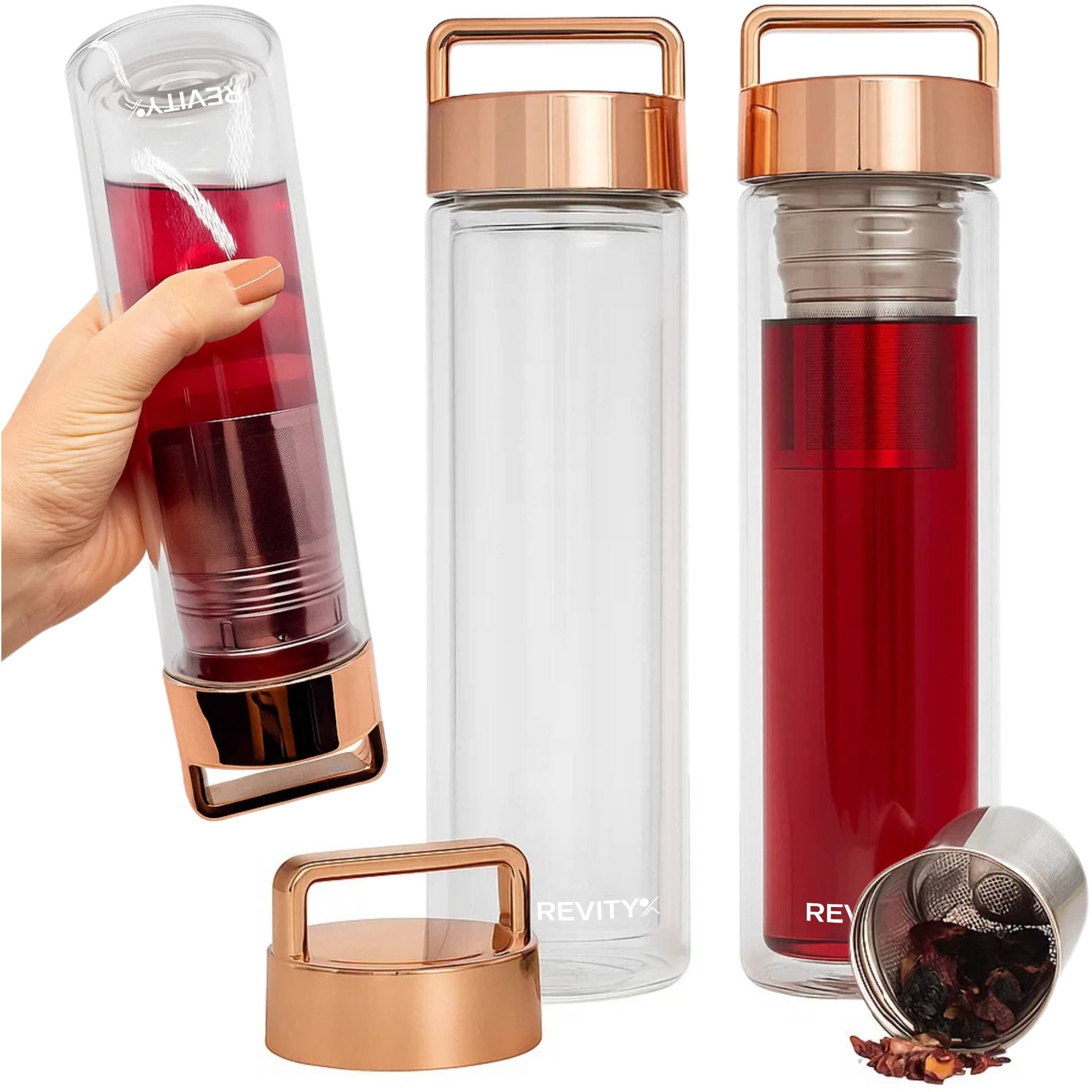 Butelka termiczna szklana na wodę herbatę z zaparzaczem szklana