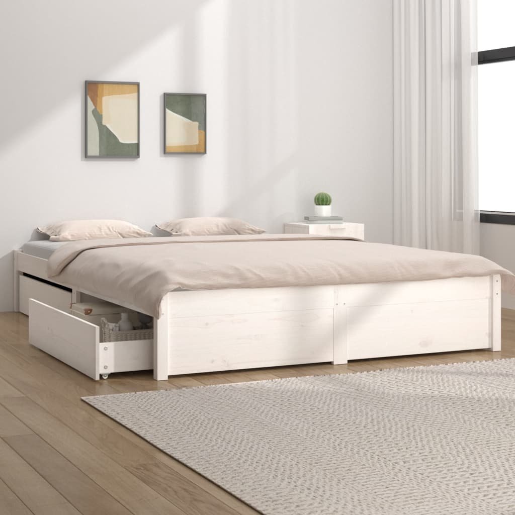 Фото - Ліжко VidaXL Rama łóżka z szufladami, biała, 140x190 cm 