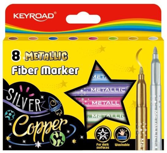 Keyroad Flamastry Metallic, zmywalne, 8 szt., mix kolorów (KR972940)