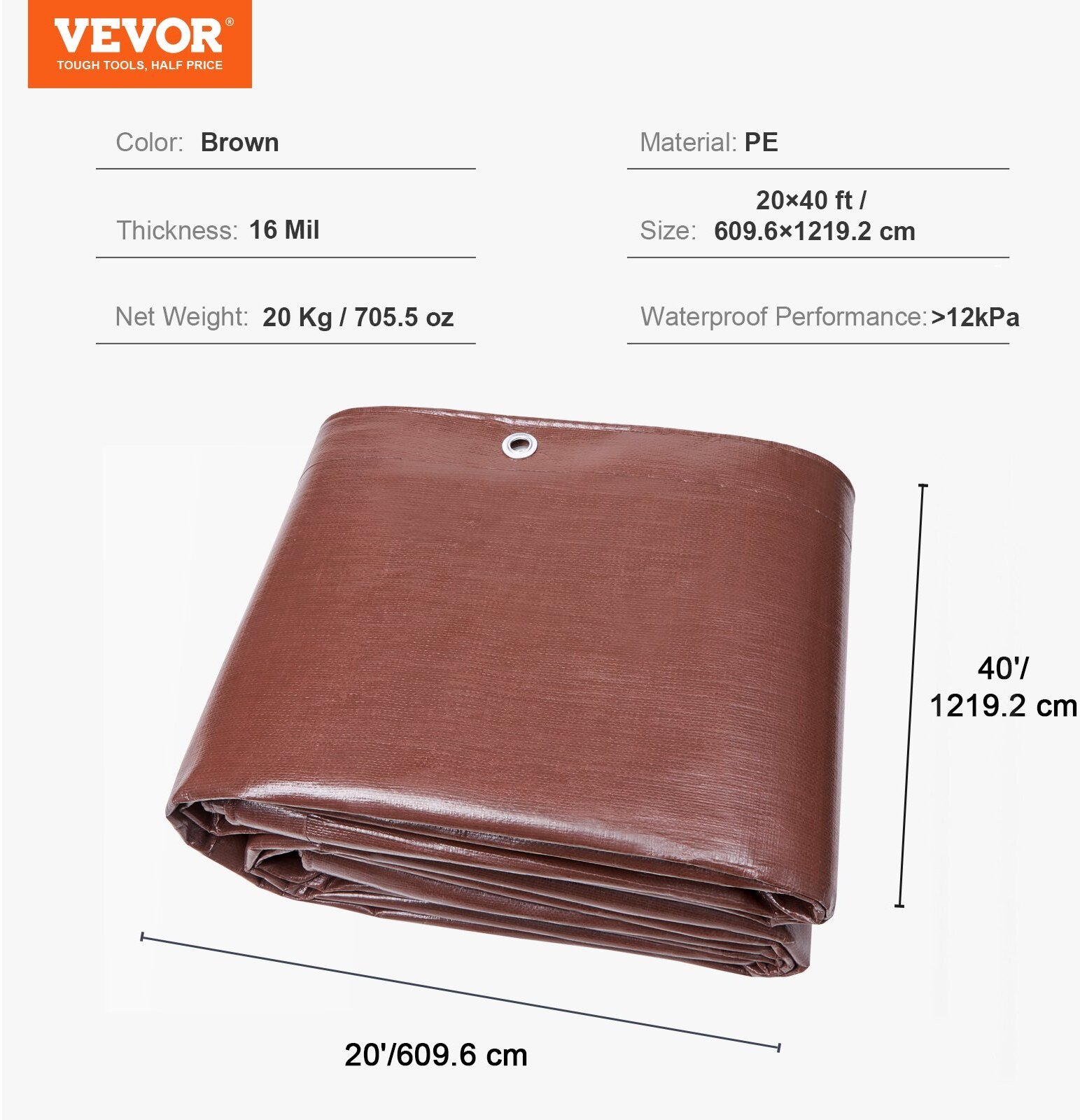 Vevor Plandeka wodoodporna WZMACNIANA WODOODPORNA MROZOODPORNA 365 x 1219 cm