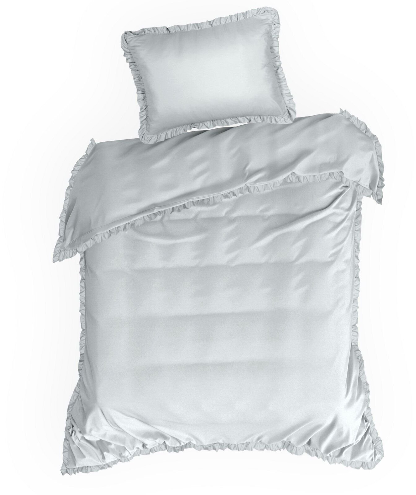 Design 91 Pościel z mikrofibry FL 140x200 + 70x80 cm srebrna z falbanką