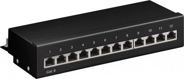 Triton CAT 6 panel krosowy mini/biurkowy, 12 portów - Wersja kolorystyczna Czarny