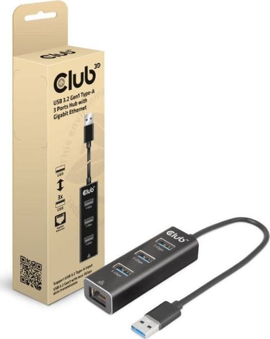 Club 3D Club3D Rozbočovač, USB-A 3.2 Gen1 na 3x USB 3.1, Gigabit Ethernet