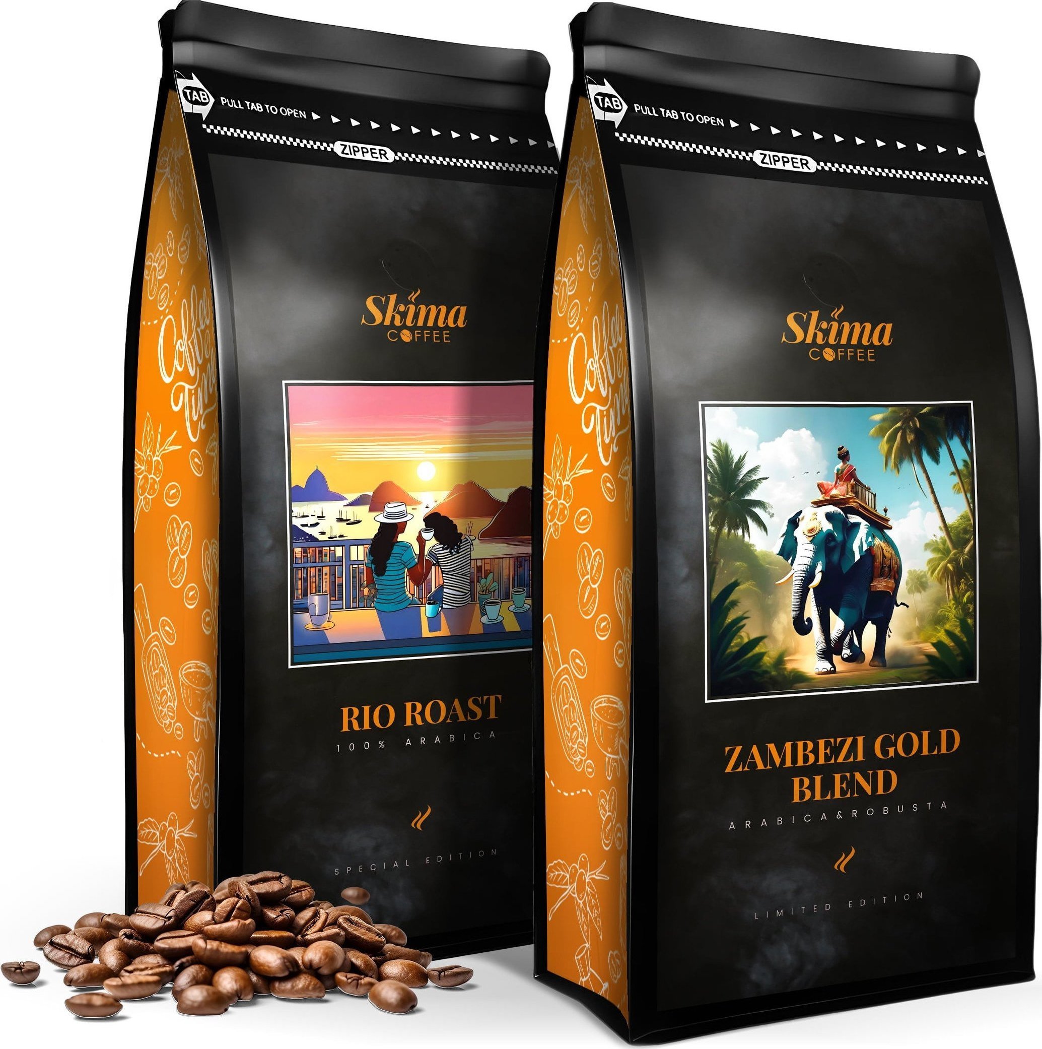 Kawa ziarnista SkimaCoffee Zestaw Kawa ziarnista 1kgX2 RIO ROAST/ZAMBEZI GOLD BLEND Świeżo Palona do ekspresu