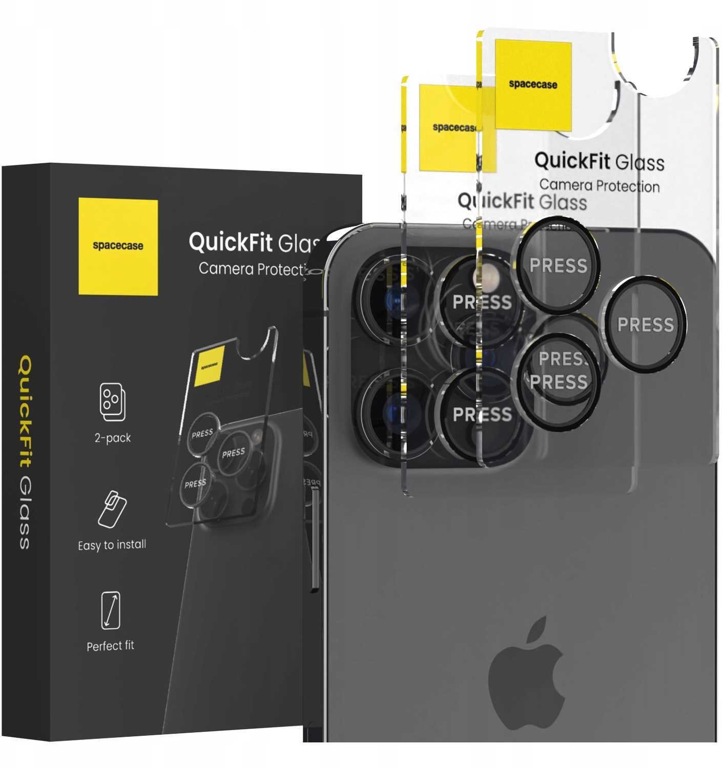 SpaceCase 2x Szkło na aparat z aplikatorem SPACECASE QuickFit Camera do iPhone 13 Pro/13 Pro Max Czarny