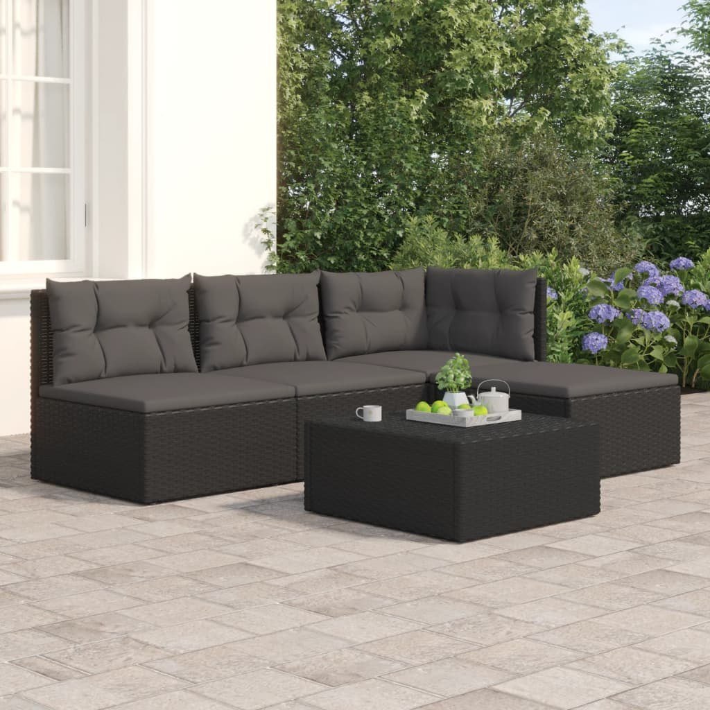 Zdjęcia - Meble ogrodowe VidaXL 4 Piece Patio Lounge Set with Cushions Black Poly Rattan 