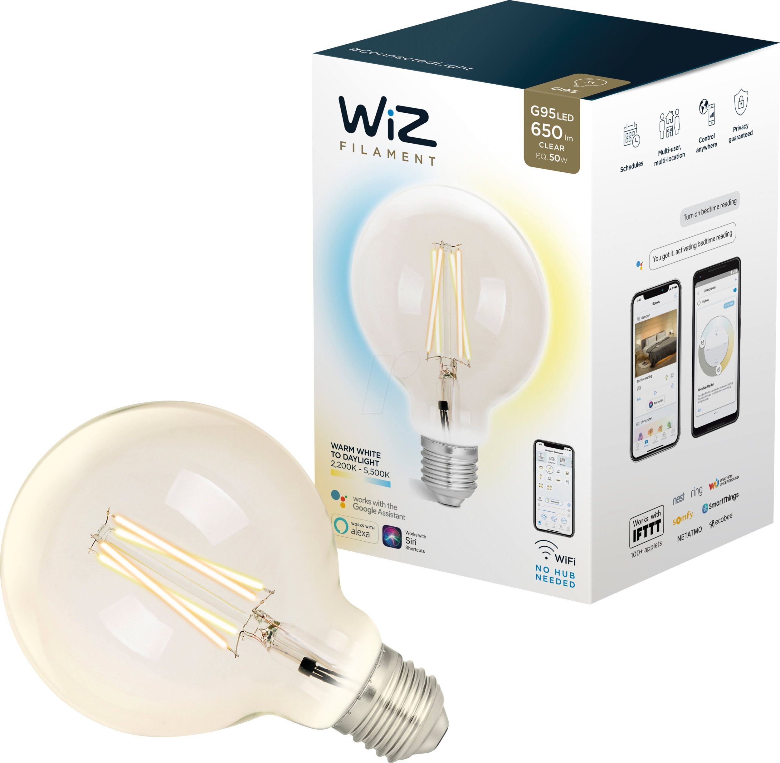 WiZ Wiz Smart Led Bulb Filament G95 E27 Smart Home, Dimmable, 6.5w - 60w