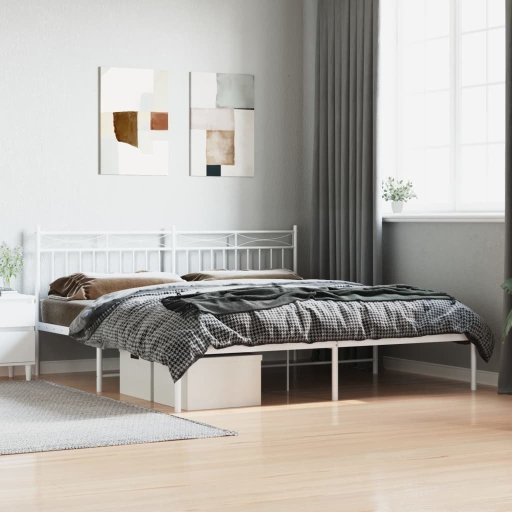 Zdjęcia - Łóżko VidaXL Metal Bed Frame with Headboard White 72"x83.9" California King 