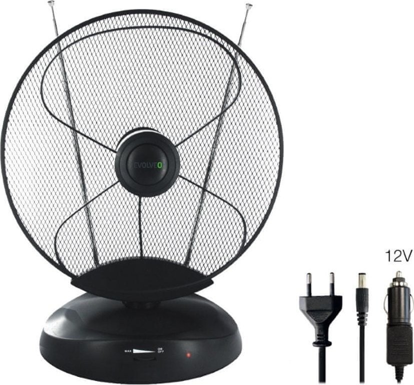 Antena RTV Evolveo Xany 4 LTE 230/12V 50dBi aktywna antena pokojowa DVB-T/T2 LTE filtr