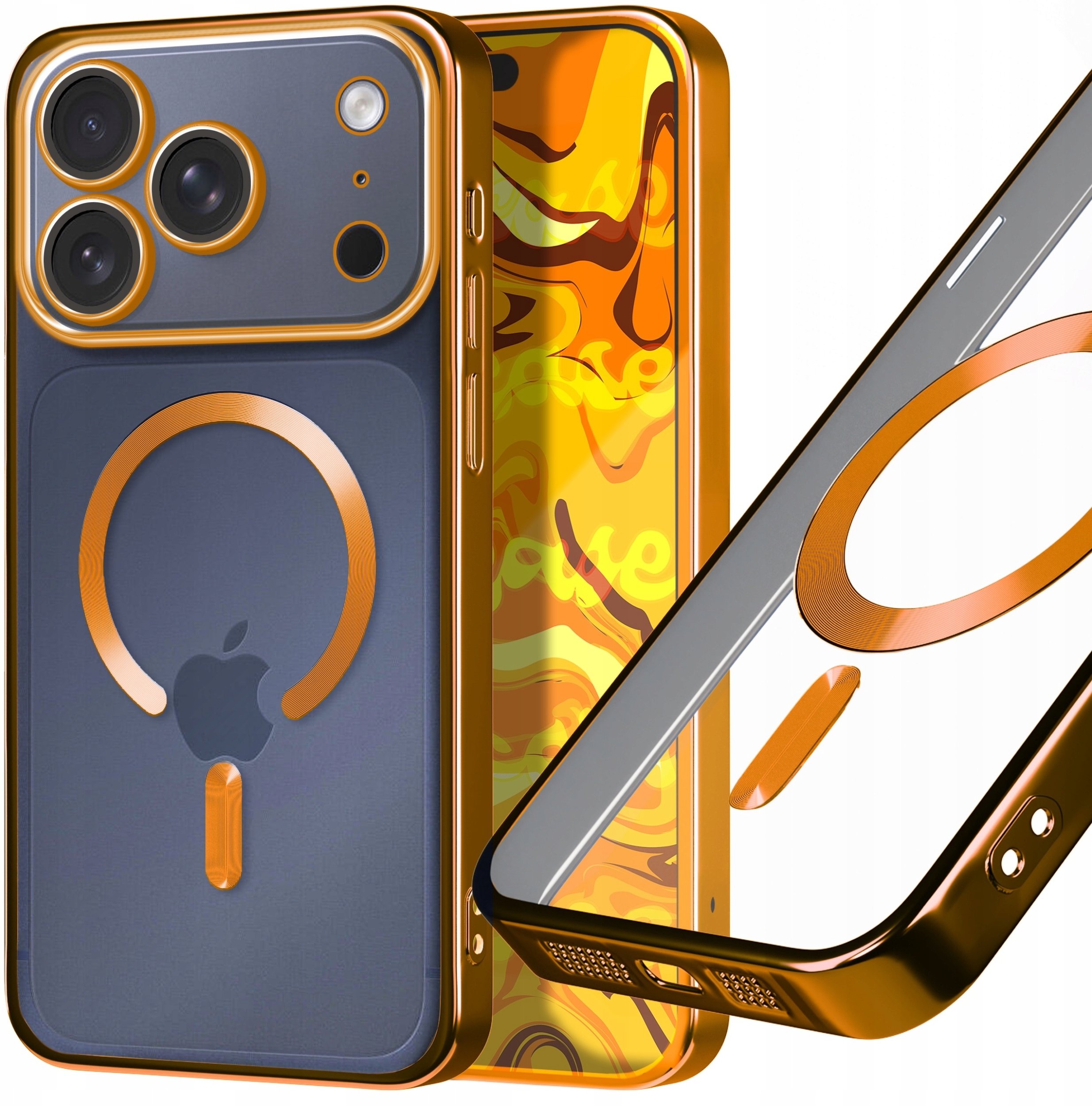 Hello Case Etui Do iPhone 17 Pro Max (Do Magsafe, Pomarańczowe, Matowe, Metal, Clear)