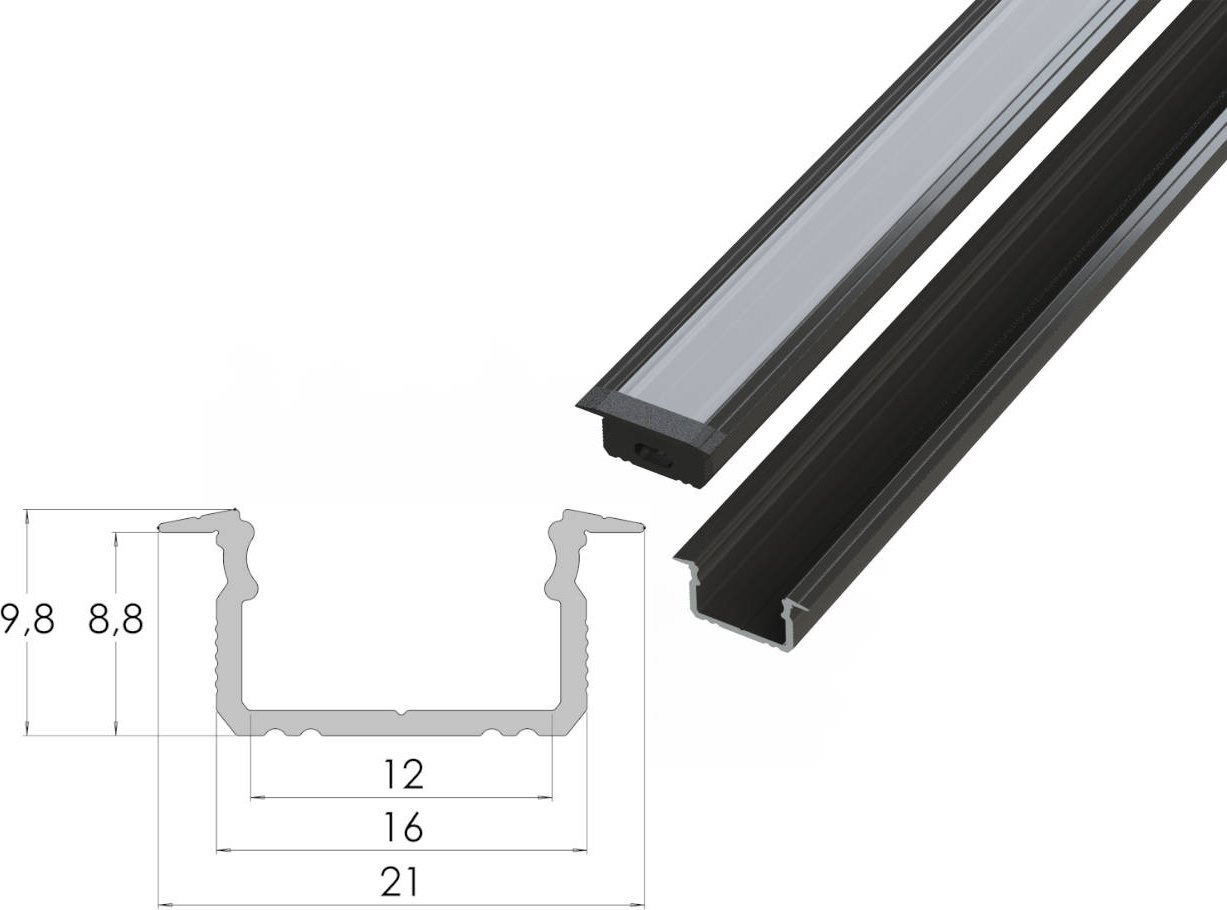 MPL Power Wpuszczany profil ALU anoda czarna 9x16mm 3030mm GROOVE anoda black