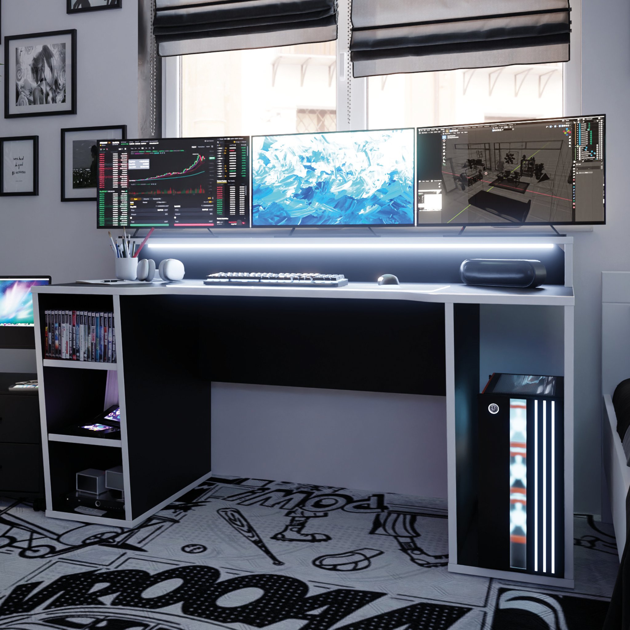 Biurko Gamingowe Supernova211 Led - Czarno-Białe