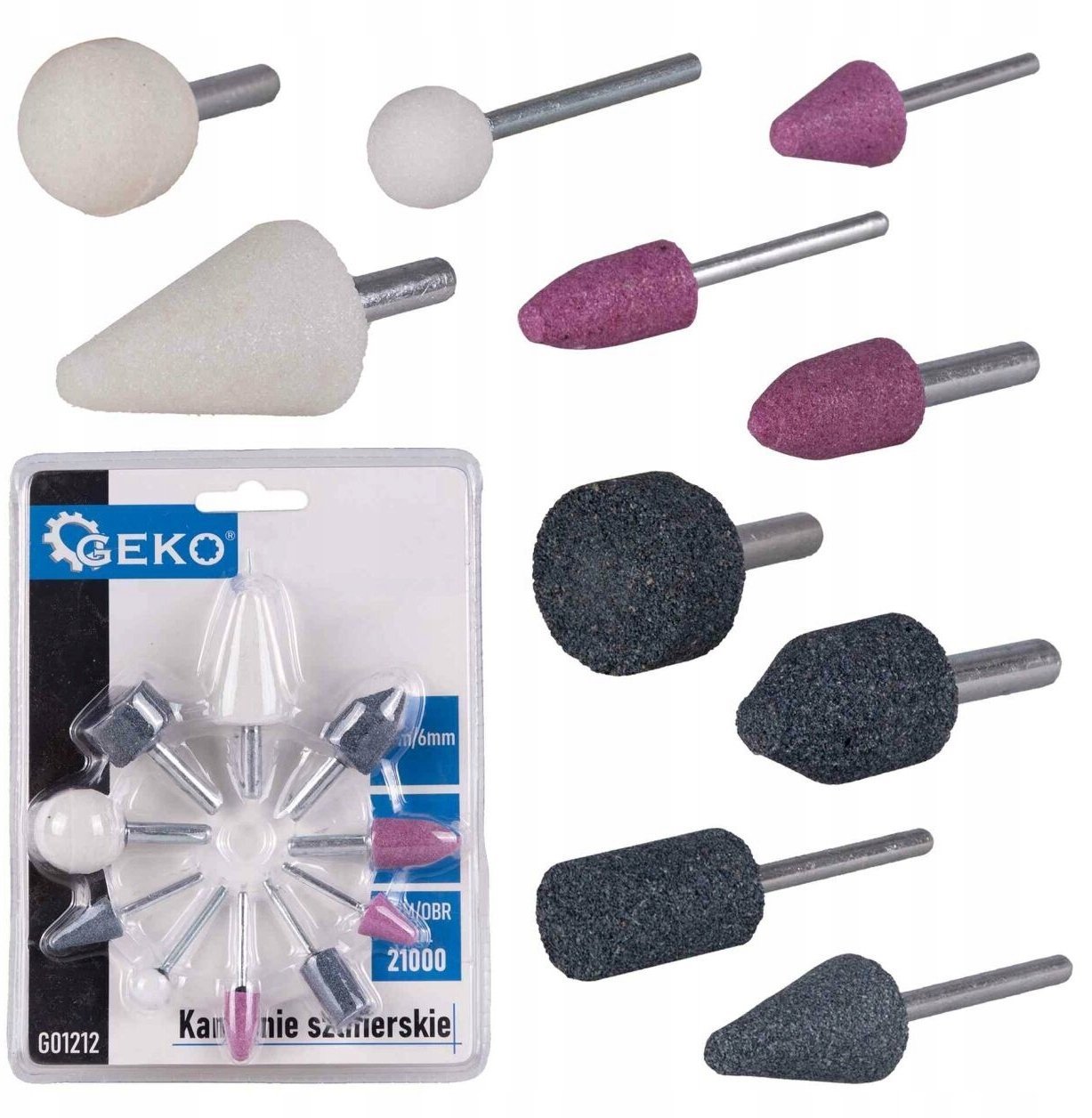 Geko Kamienie szlifierskie 3mm/6mm 10el. (20/80)