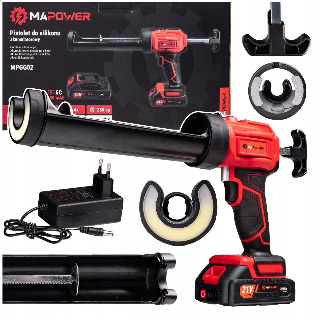 PISTOLET DO SILIKONU AKUMULATOROWY WYCISKACZ DO KLEJU MAS 2.0 AH MAPOWER