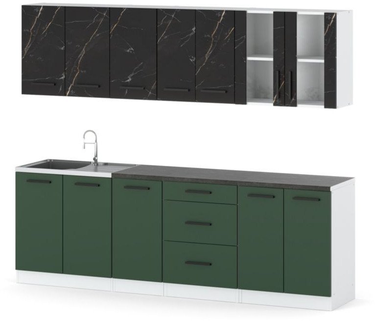 Kuchnia Remino Duża Modułowa 2.6m Biały San Sebastian Butelkowa Zieleń