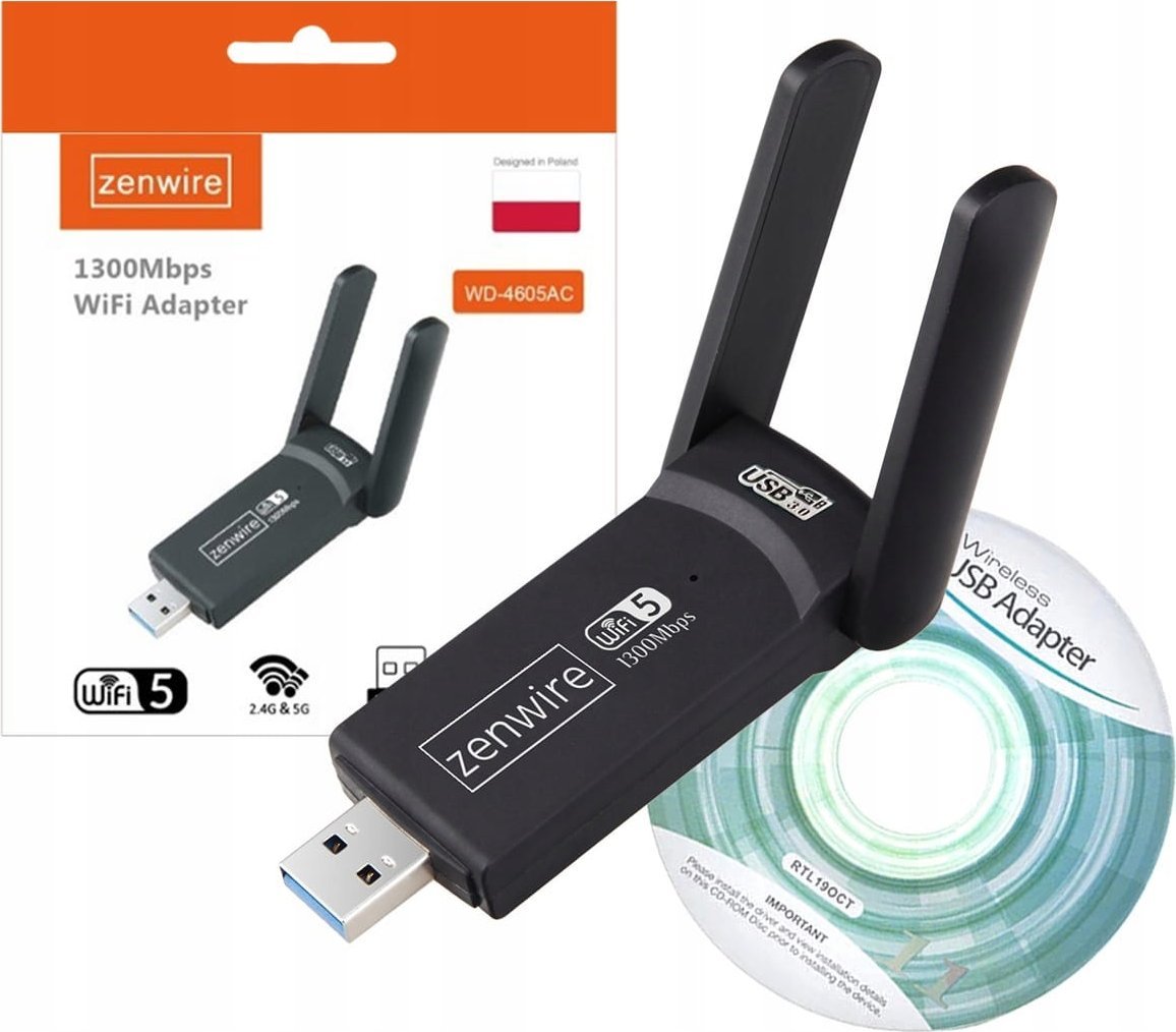 Adapter Karta Sieciowa USB 3.0 WiFi 1300Mb Zewnętrzna 5Ghz Zenwire WD-4605AC