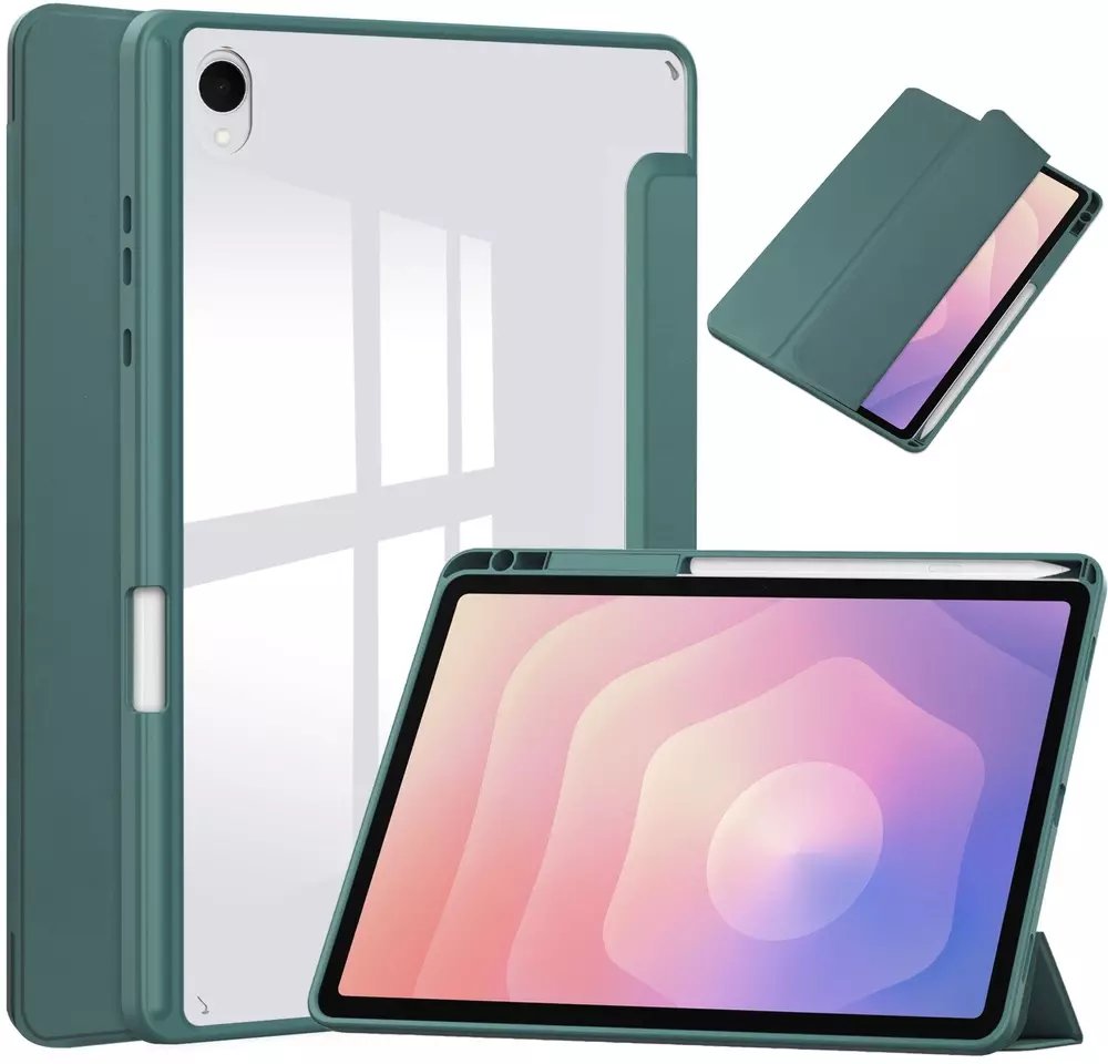 Etui na tablet 4kom.pl Etui CLEAR PENCIL do Samsung Galaxy Tab S11 11" SM-X730 SMX736 z klapką, zielone