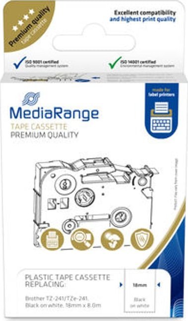 MediaRange MediaRange Schriftbandka. Brother TZ-241/Tze-241 18mm, 8m sw
