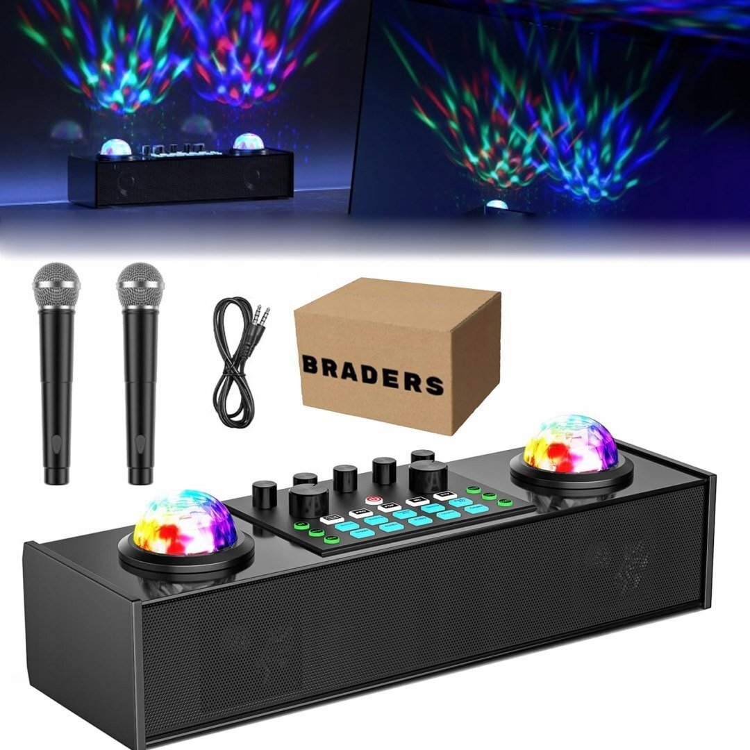 Głośnik Braders Zestaw Karaoke Braders Bluetooth głośnik + 2 mikrofony LED (18730821144)