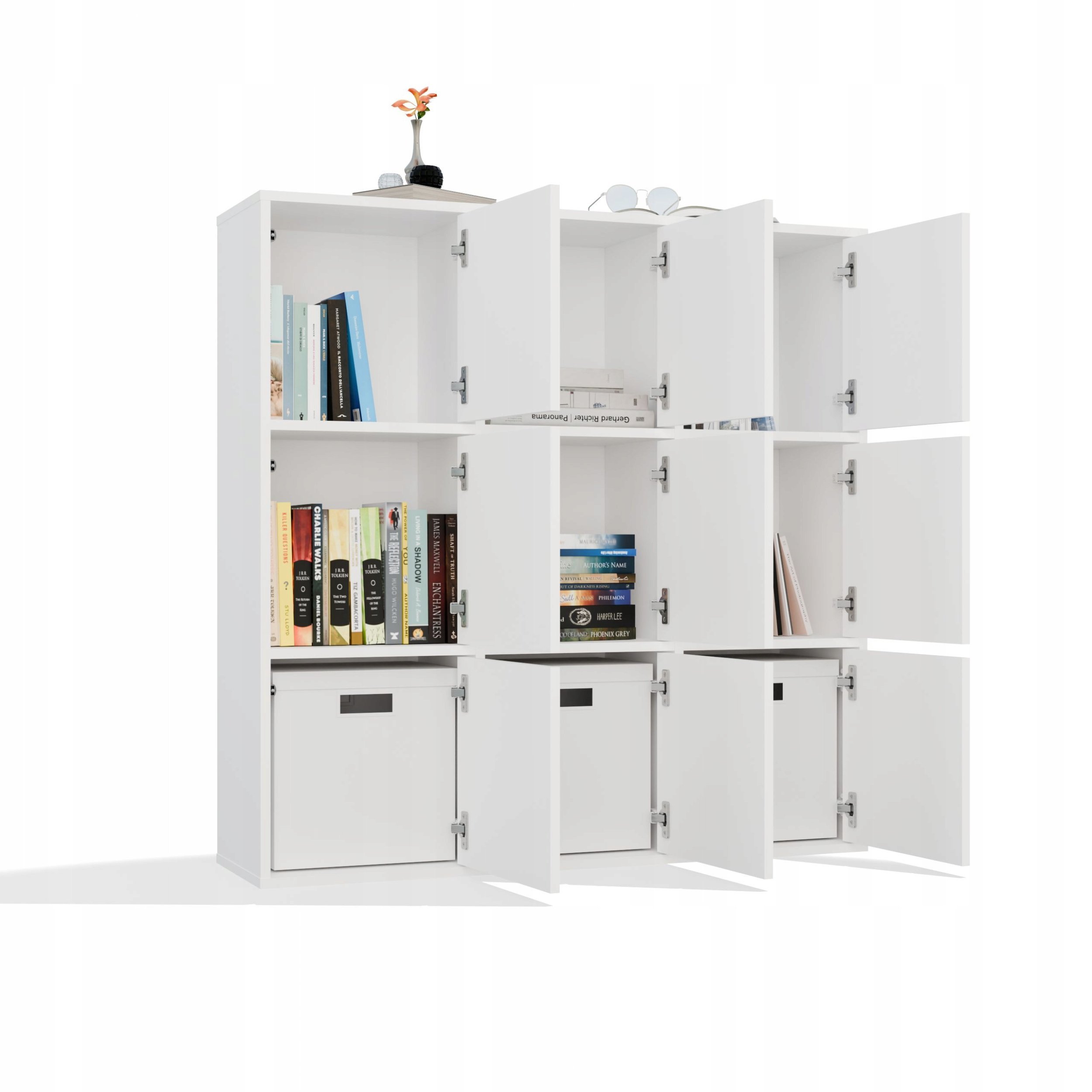 REGAŁ MALAX 3x3 H BIAŁY Z 3 DRZWIAMI PÓŁKI KOMOROWE 110x110 CM TIP ON