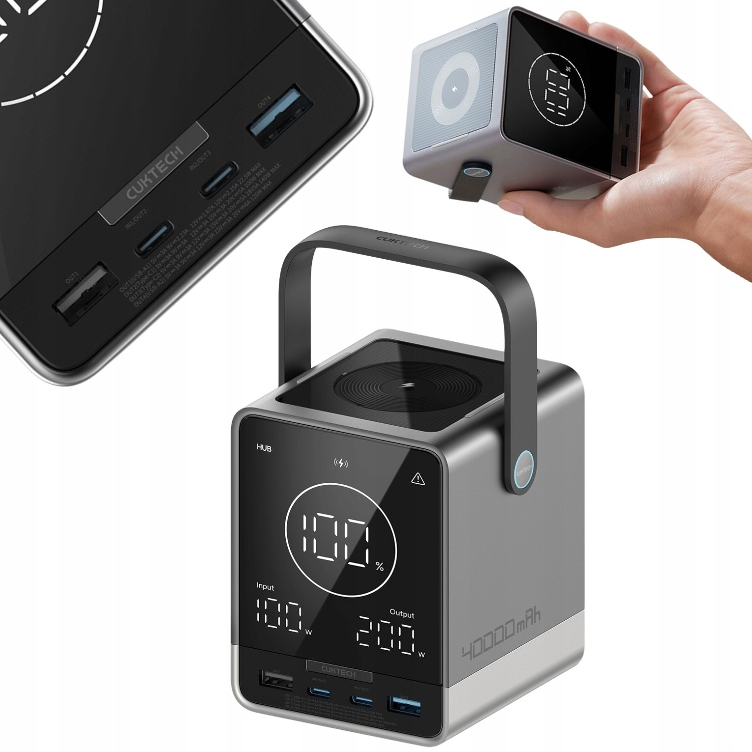 Powerbank Cuktech Powerbank Cuktech 300W 40000mAh z ładowaniem bezprzewodowym 2x USB-C + 2x USB-A - czarny