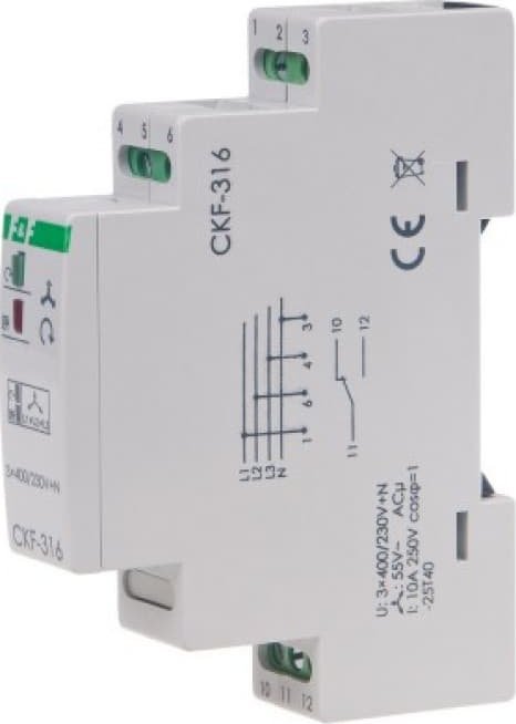 F&F Mikroprocesorowy czujnik kolejności i zaniku faz montaż na szynie DIN True RMS CKF-316-TRMS