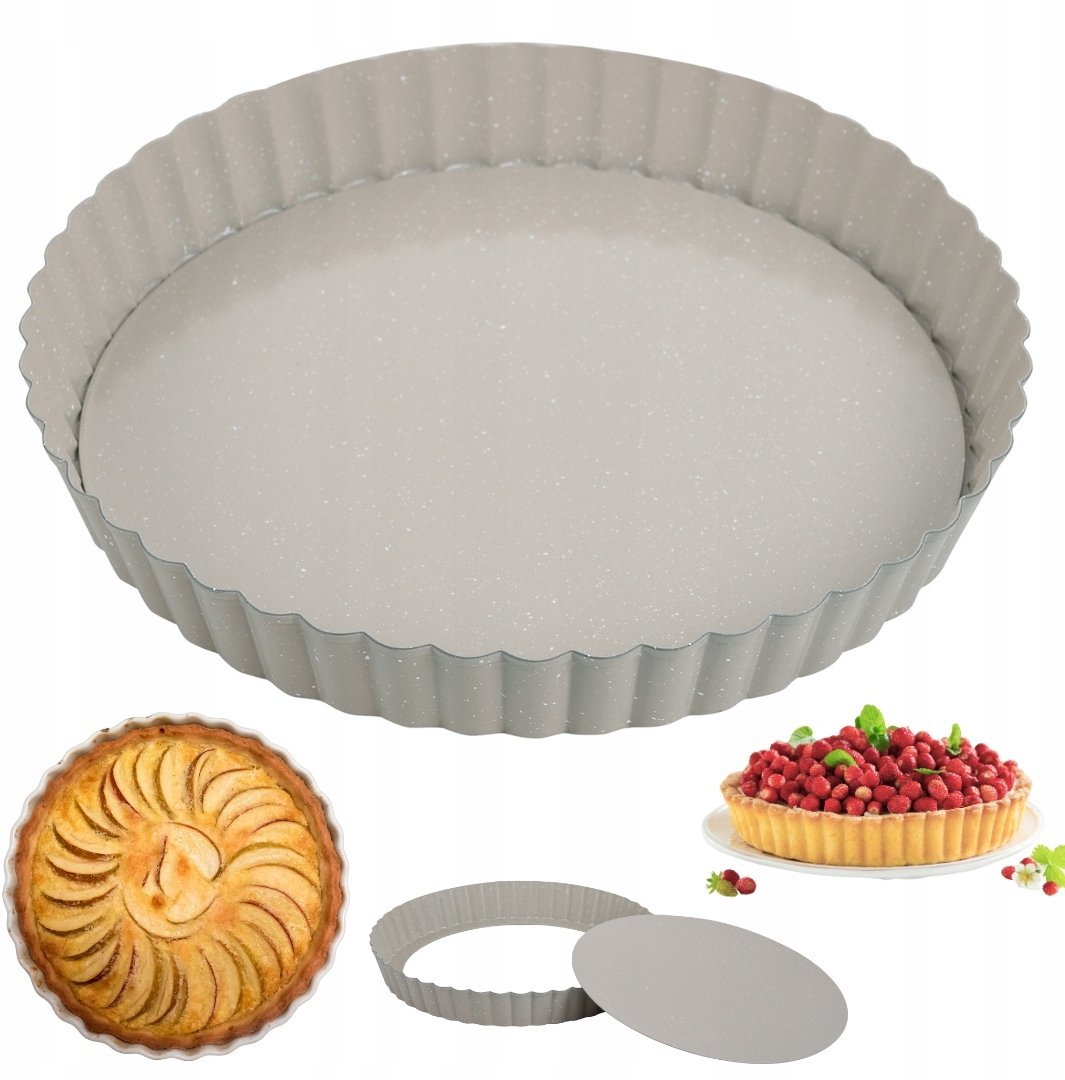 KingHoff Forma do pieczenia tarty z wyjmowanym dnem Ø25 cm, stal węglowa, marmurkowa, beżowa, KINGHO...
