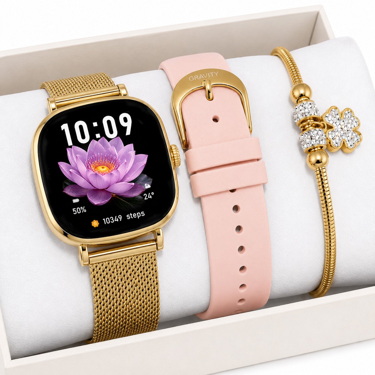 Smartwatch Gravity Zestaw damski Smartwatch GT32-1 GD/GD/PK PROF + bransoletka (GT32-1-TB3-NE)