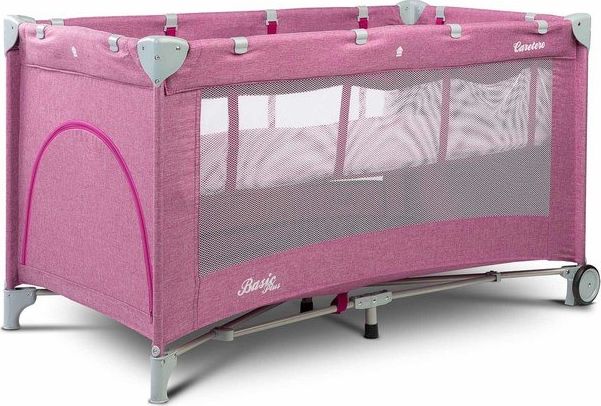 Caretero Łóżeczko turystyczne BASIC PLUS kojec + torba - różowe