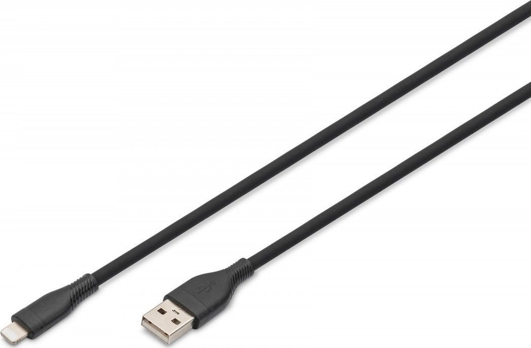 DIGIT USB Silicone charging cable, USB-A - Lightning 1m, USB 2.0, 12W, black