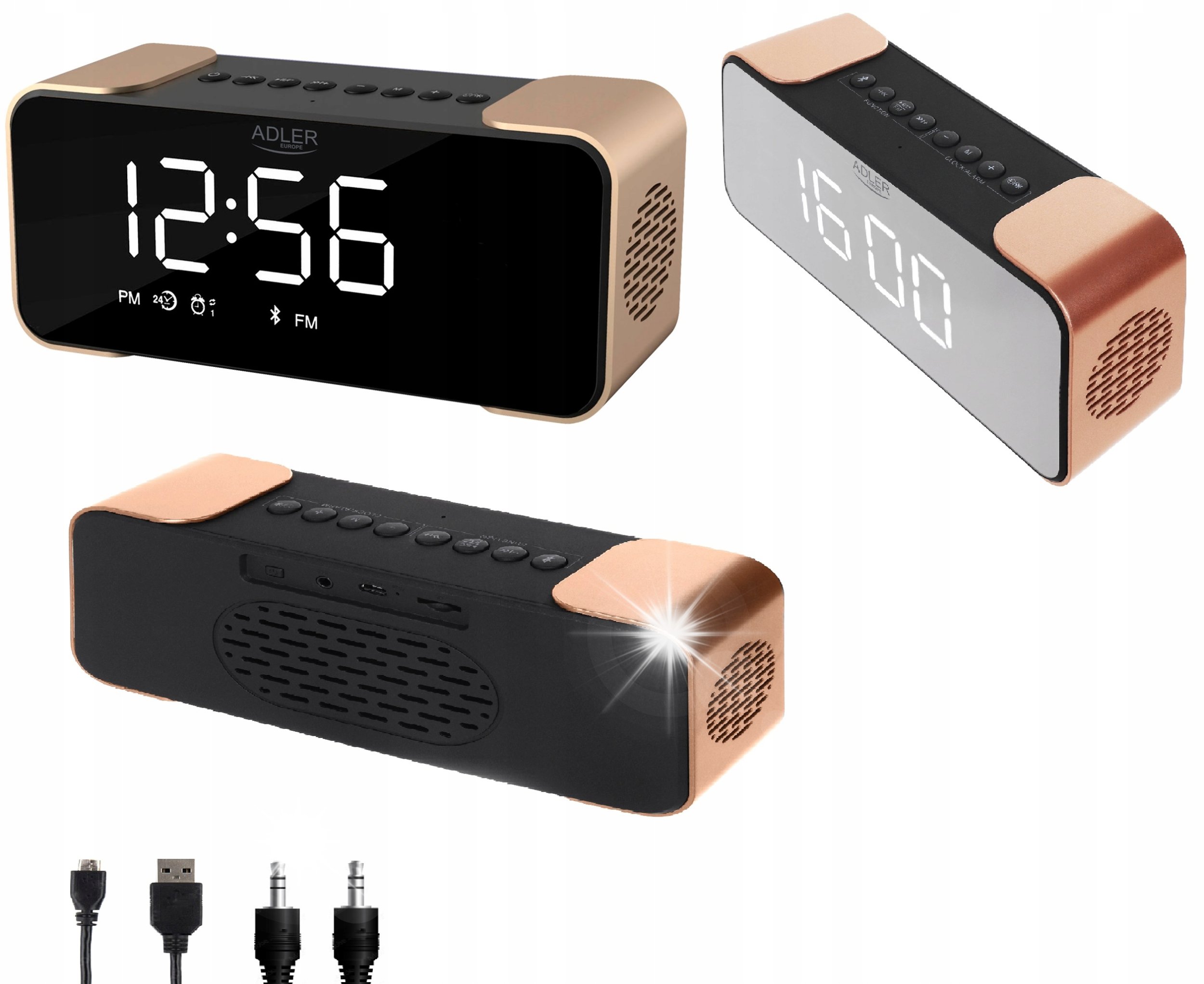 Radiobudzik Adler Radiobudzik bezprzewodowy bluetooth USB AUX LED SD FM