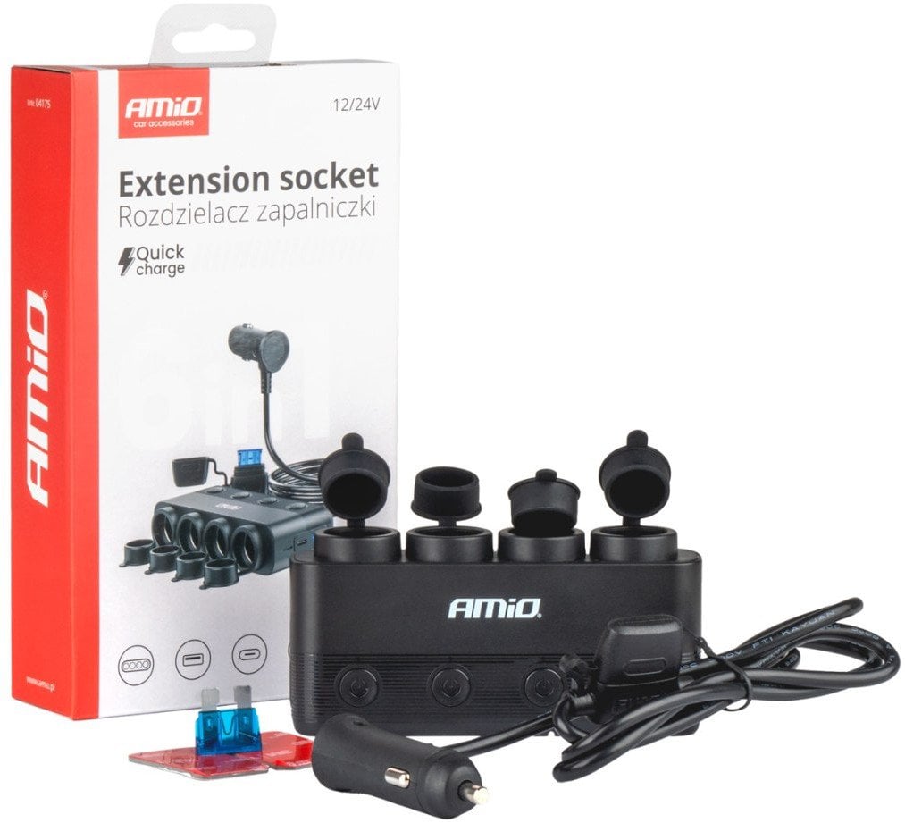 Rozdzielacz rozgałęźnik gniazda zapalniczki pd30w qc3.0 12/24v max 216w amio-04175