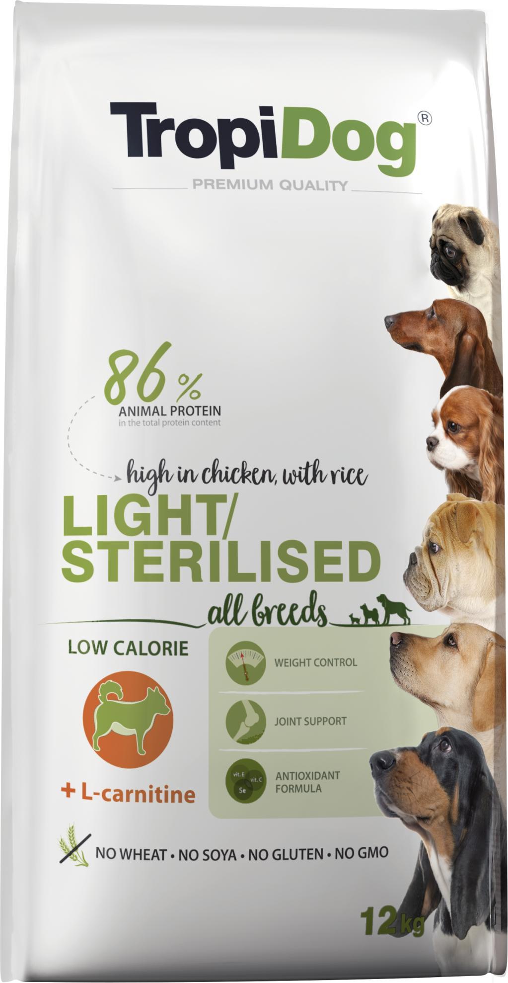 TropiDog Adult All Breeds Light/Sterilised 12kg