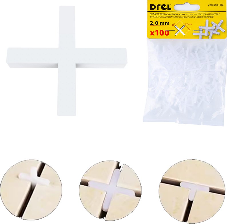 Drel DREL Krzyżyki Do Glazury 2 0mm 100szt Białe Do Układania Płytek