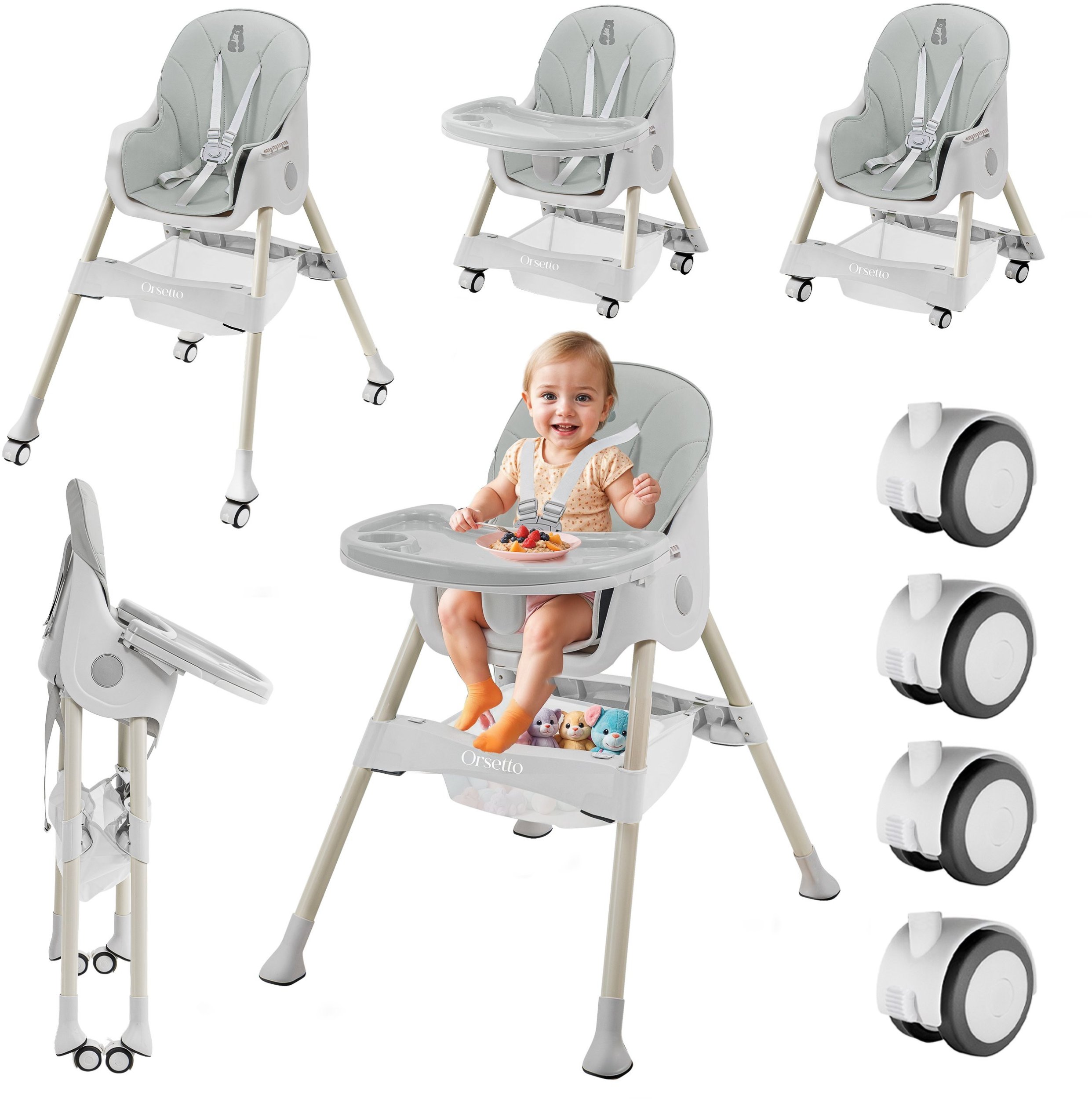 DZIECIĘCE KRZESEŁKO DO KARMIENIA KARMELEK 4W1 SZARE