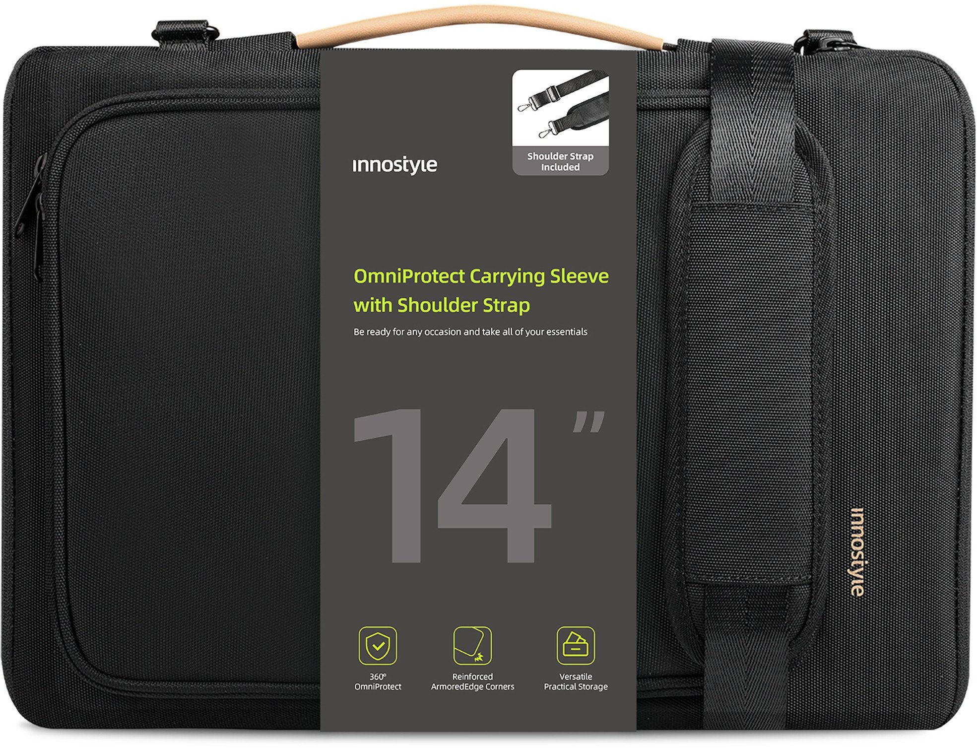 Torba Innostyle Torba na laptop 14" INNOSTYLE, wodoodporna, etui z paskiem, czarna